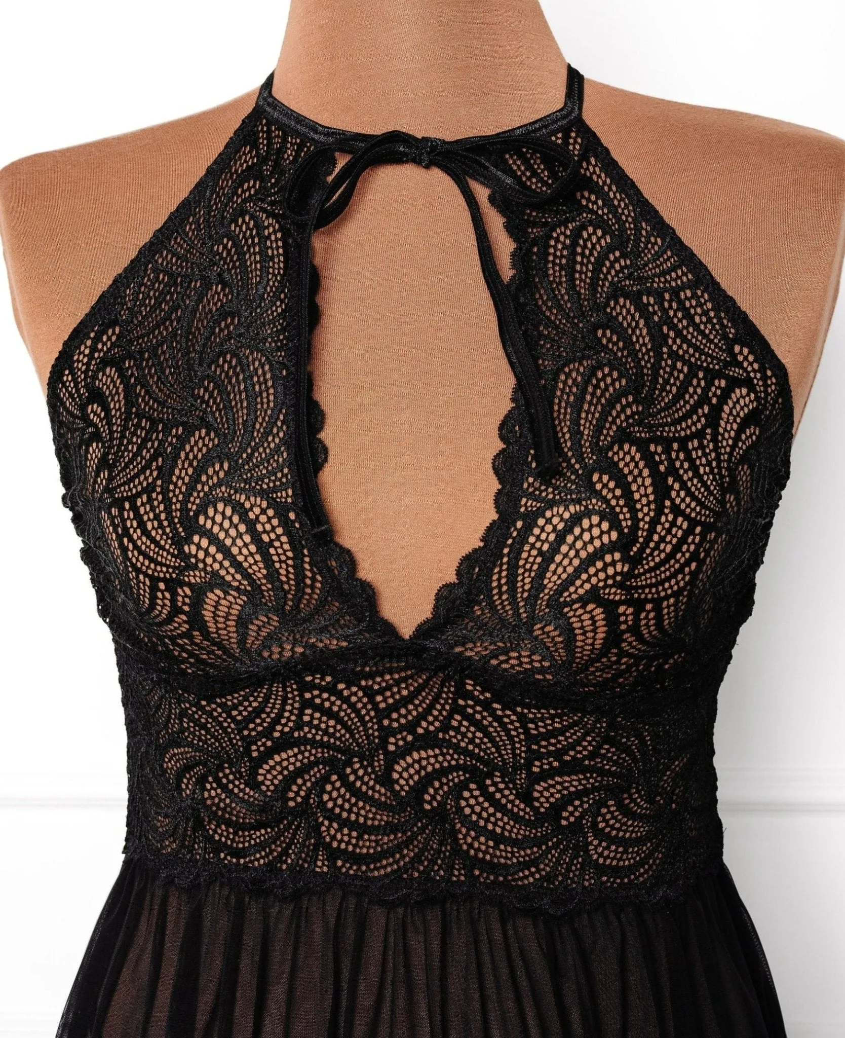 Lace & Mesh Keyhole Babydoll - Black