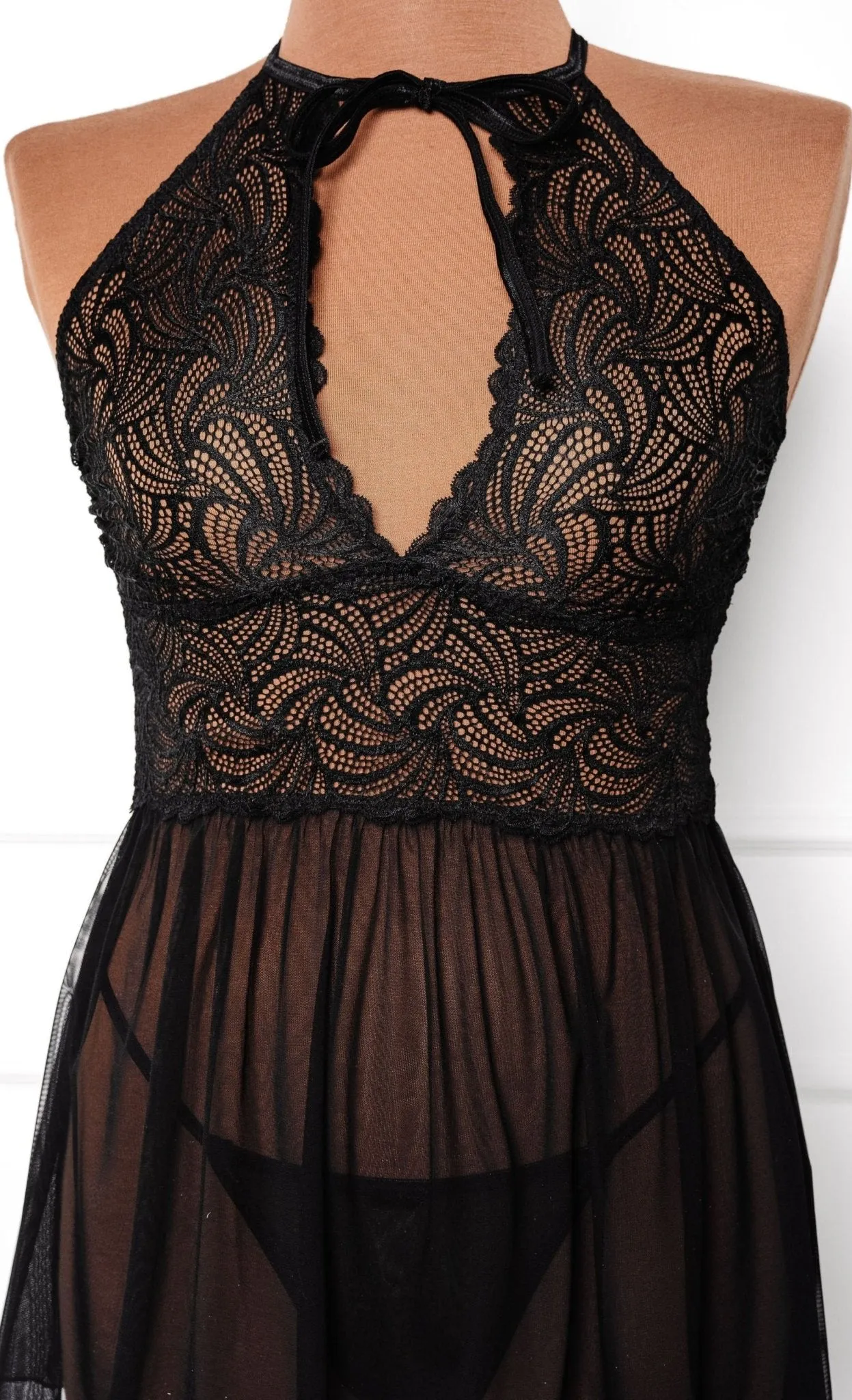 Lace & Mesh Keyhole Babydoll - Black