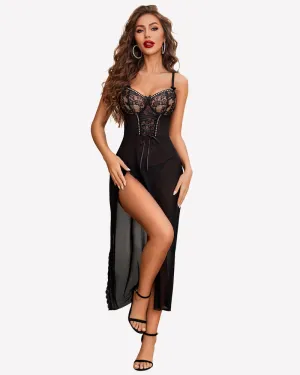 Lace Chemise Mesh Side Split Nightdress