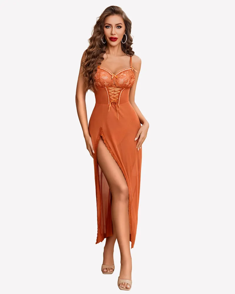 Lace Chemise Mesh Side Split Nightdress
