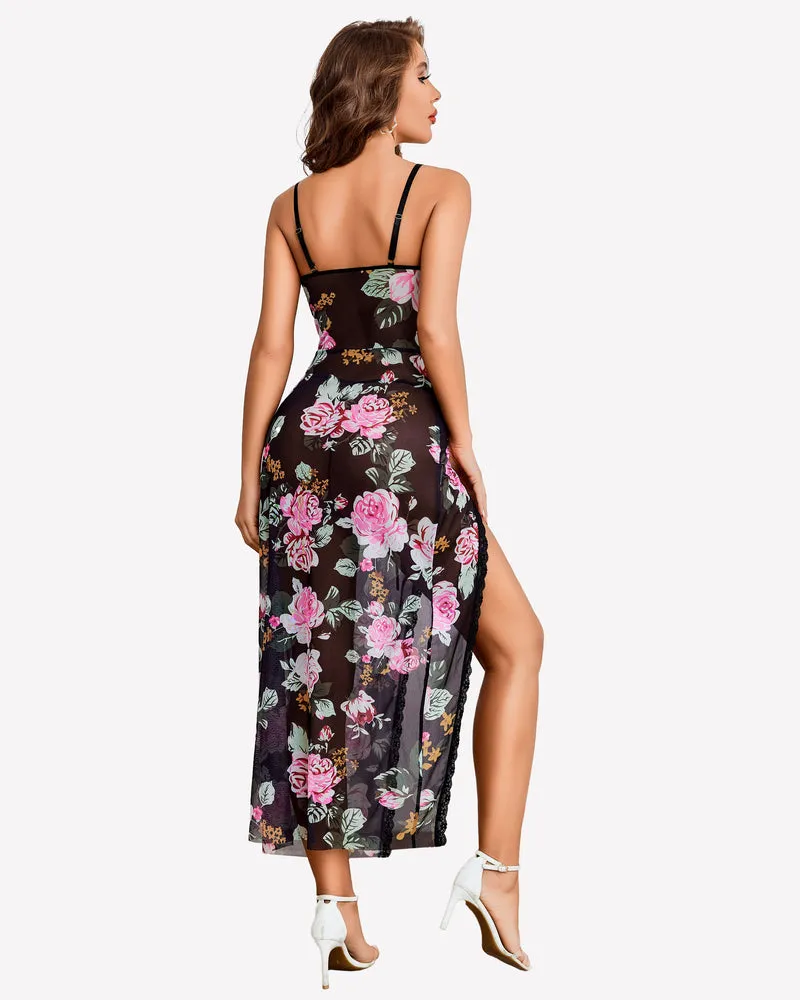 Lace Chemise Mesh Side Split Nightdress