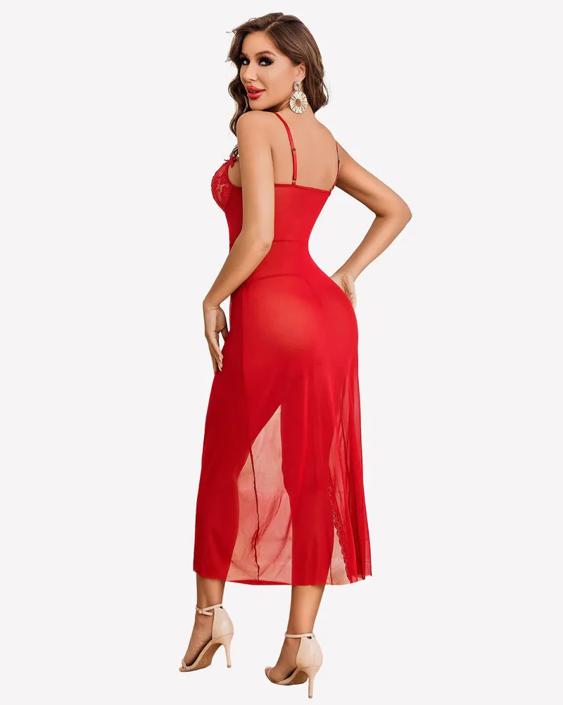 Lace Chemise Mesh Side Split Nightdress