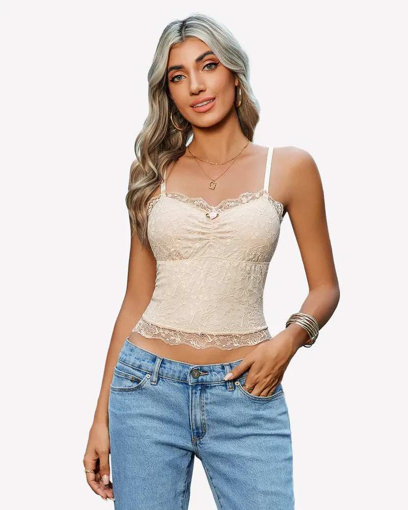 Lace Crop Top Ruched Tank