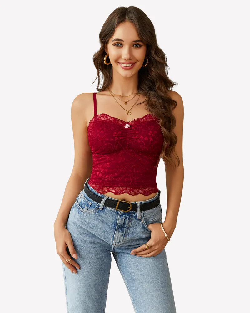 Lace Crop Top Ruched Tank