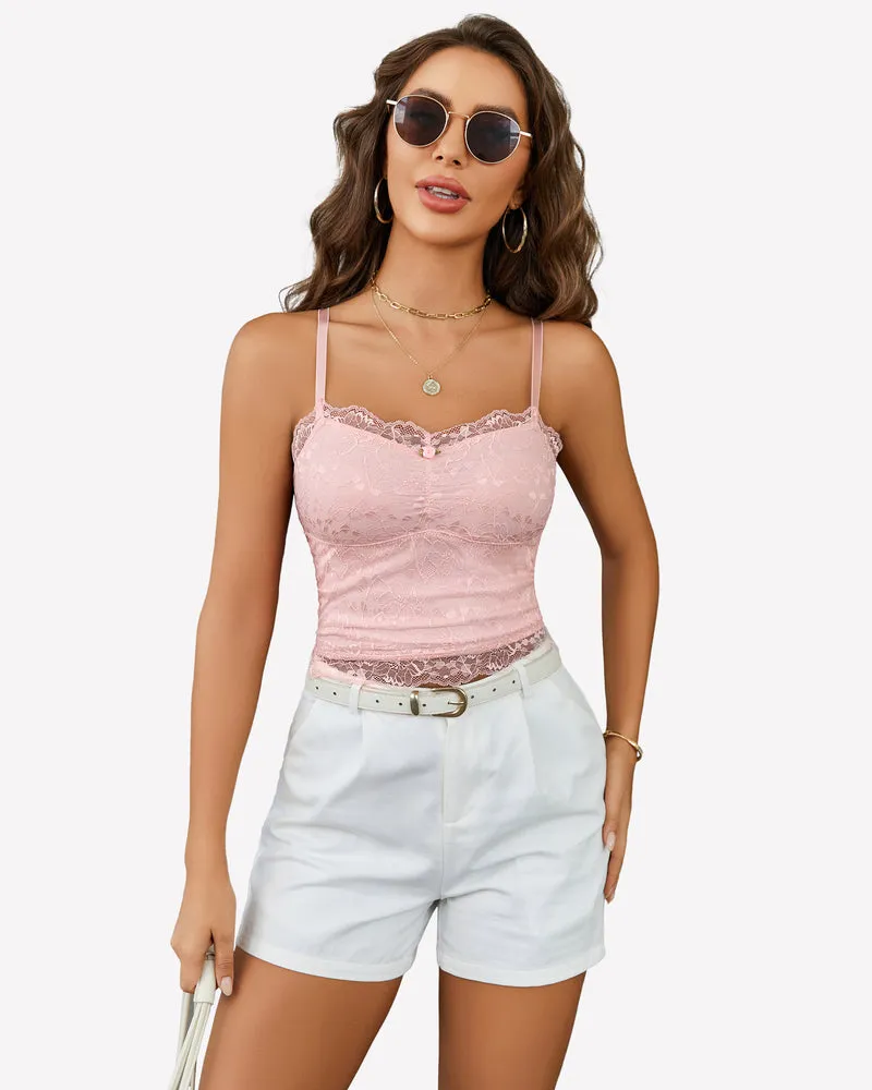 Lace Crop Top Ruched Tank