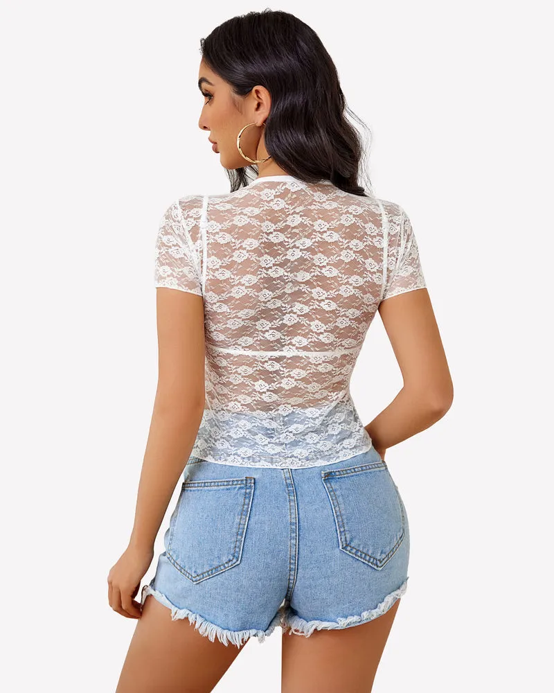 Lace Tops Short Sleeve Mesh Shirts