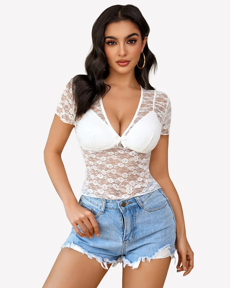 Lace Tops Short Sleeve Mesh Shirts
