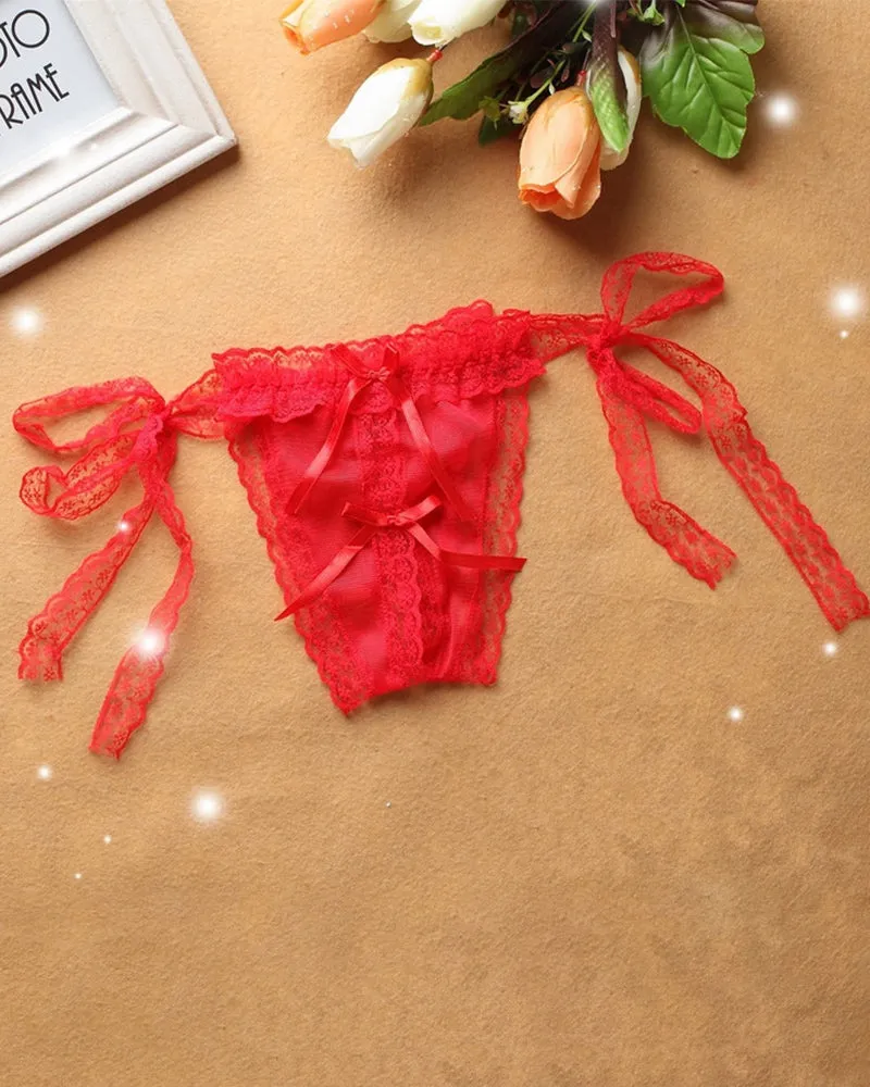 Lace-up Crotchless Thong Panty