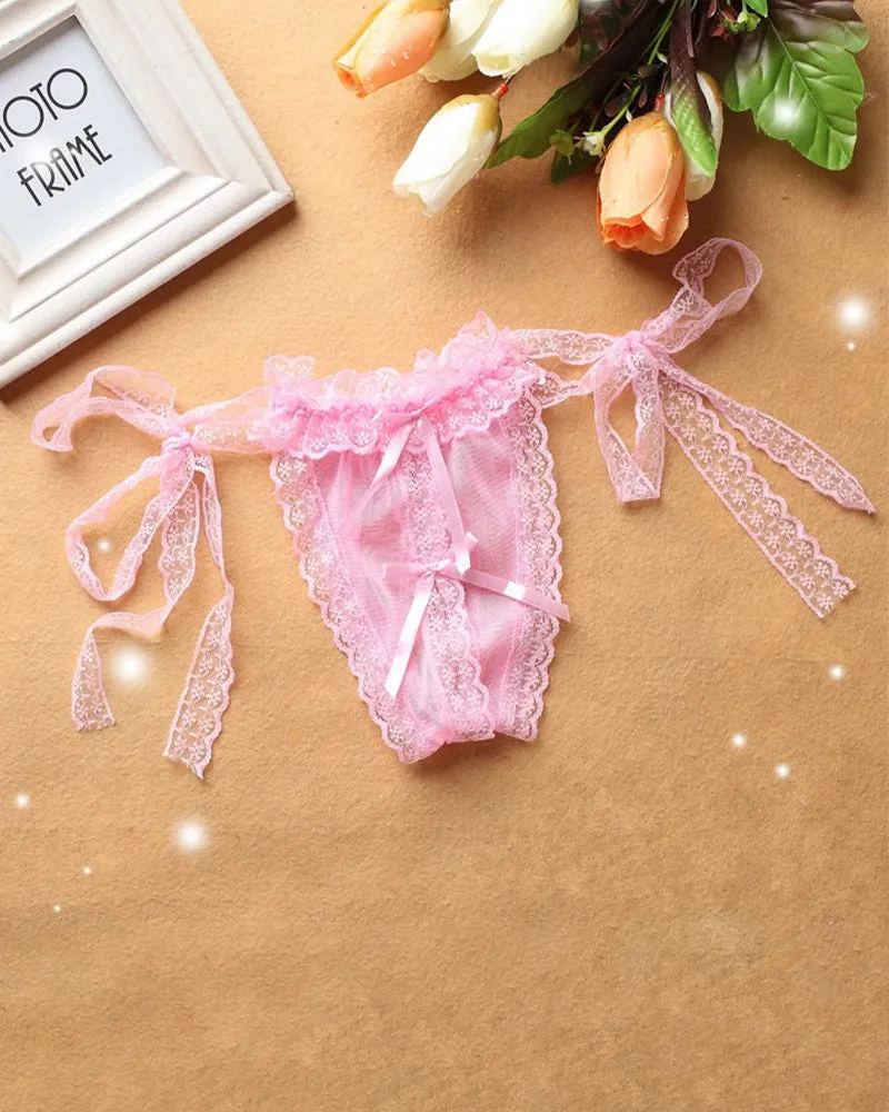 Lace-up Crotchless Thong Panty