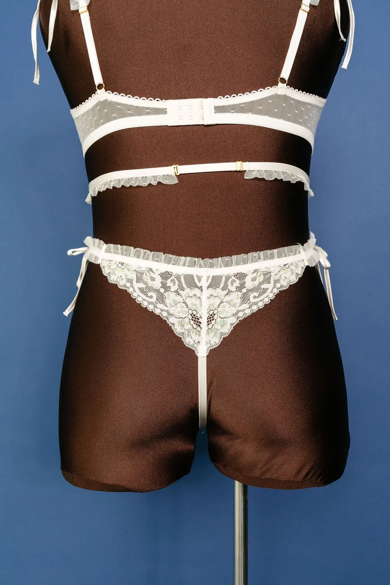 Lacy Ruffle Strap Bralette - Iridescent Cream