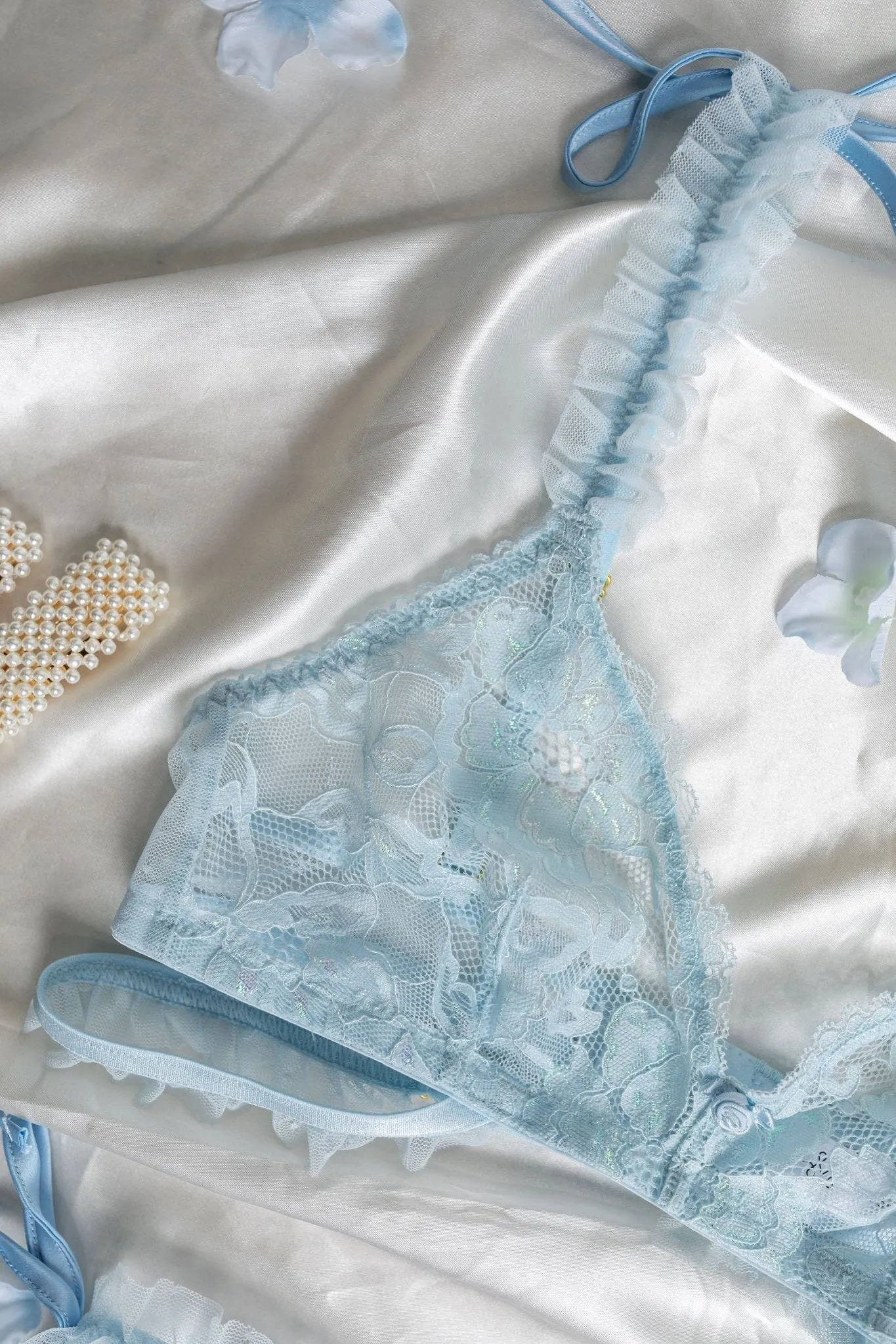 Lacy Ruffle Strap Bralette - Iridescent Daydream