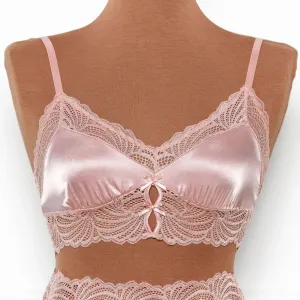 Lacy Satin Keyhole Bralette - Blush