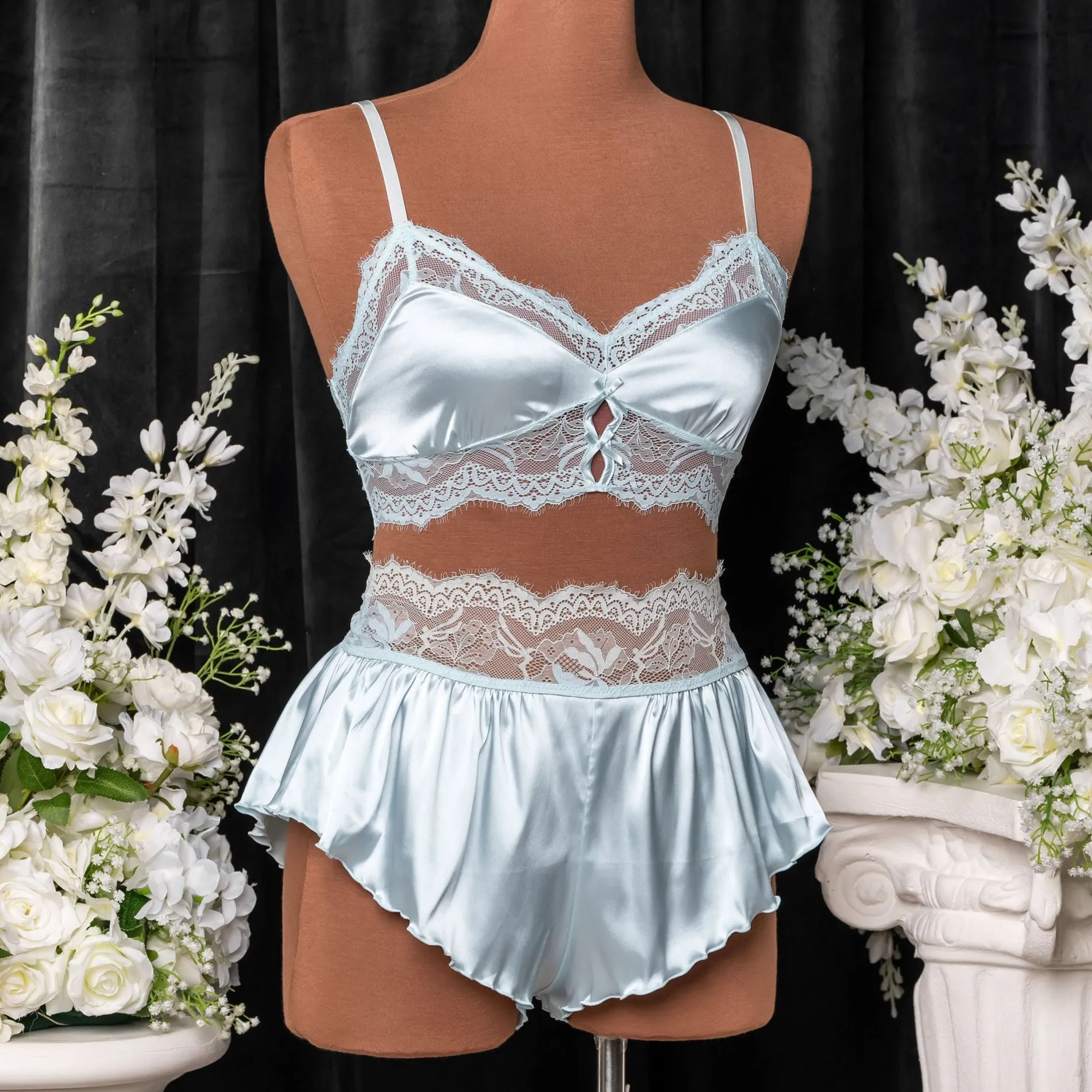 Lacy Satin Keyhole Bralette - Something Blue
