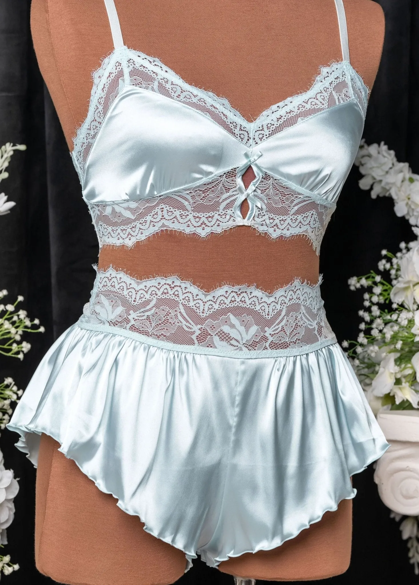 Lacy Satin Keyhole Bralette - Something Blue