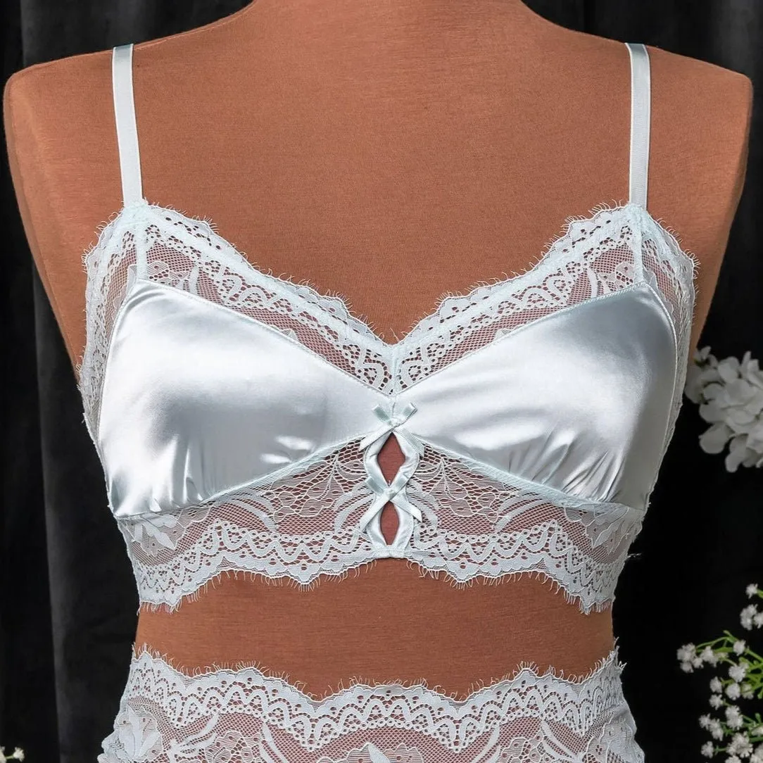 Lacy Satin Keyhole Bralette - Something Blue