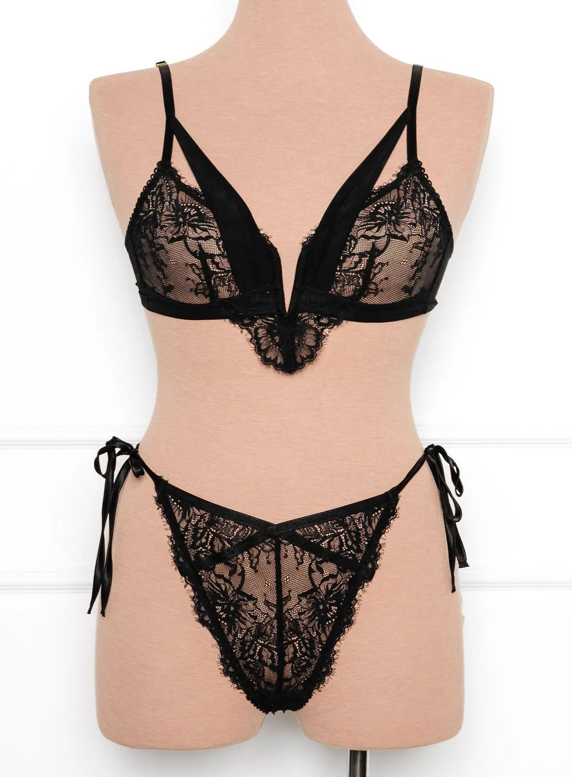 Lacy Side Tie Panty - Black