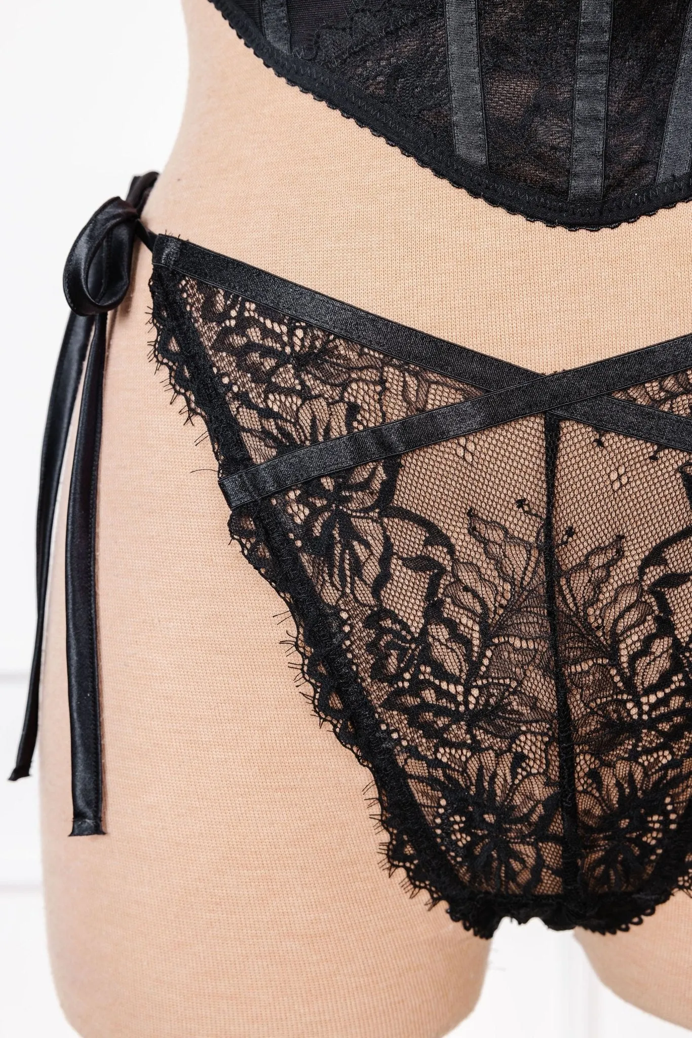 Lacy Side Tie Panty - Black