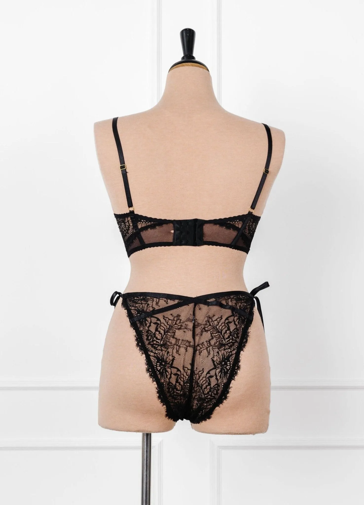 Lacy Side Tie Panty - Black