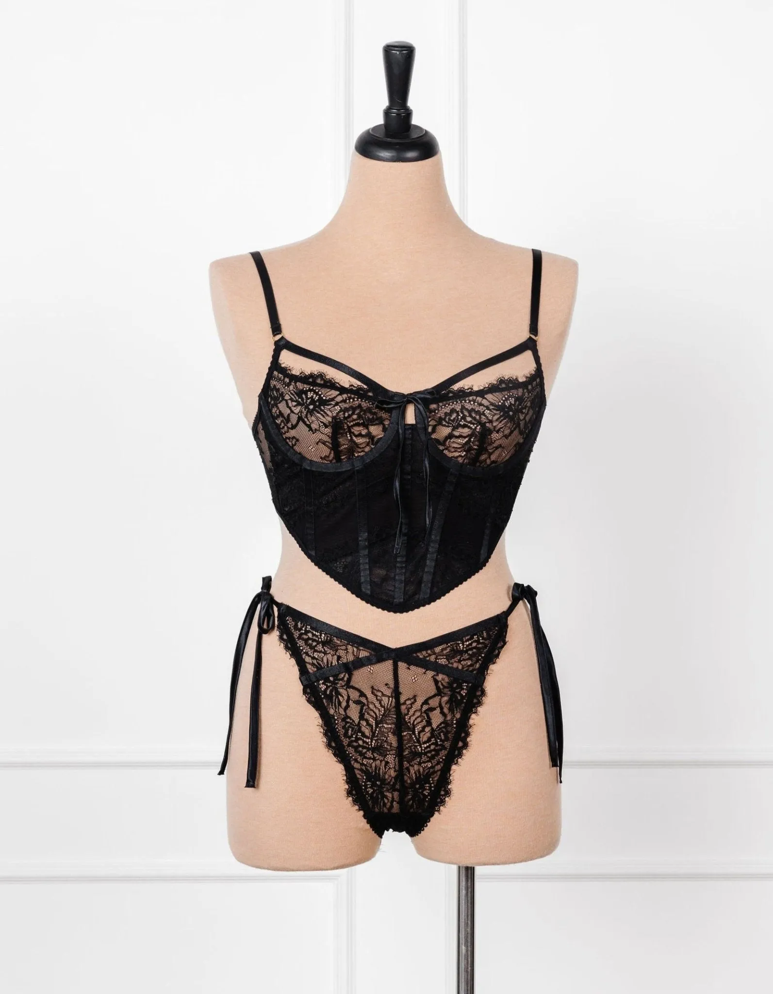 Lacy Side Tie Panty - Black