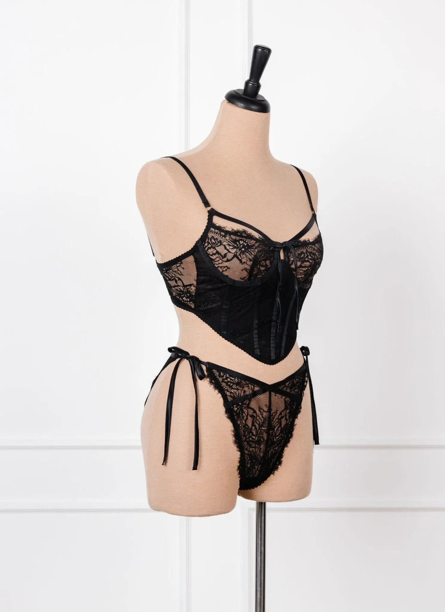 Lacy Side Tie Panty - Black
