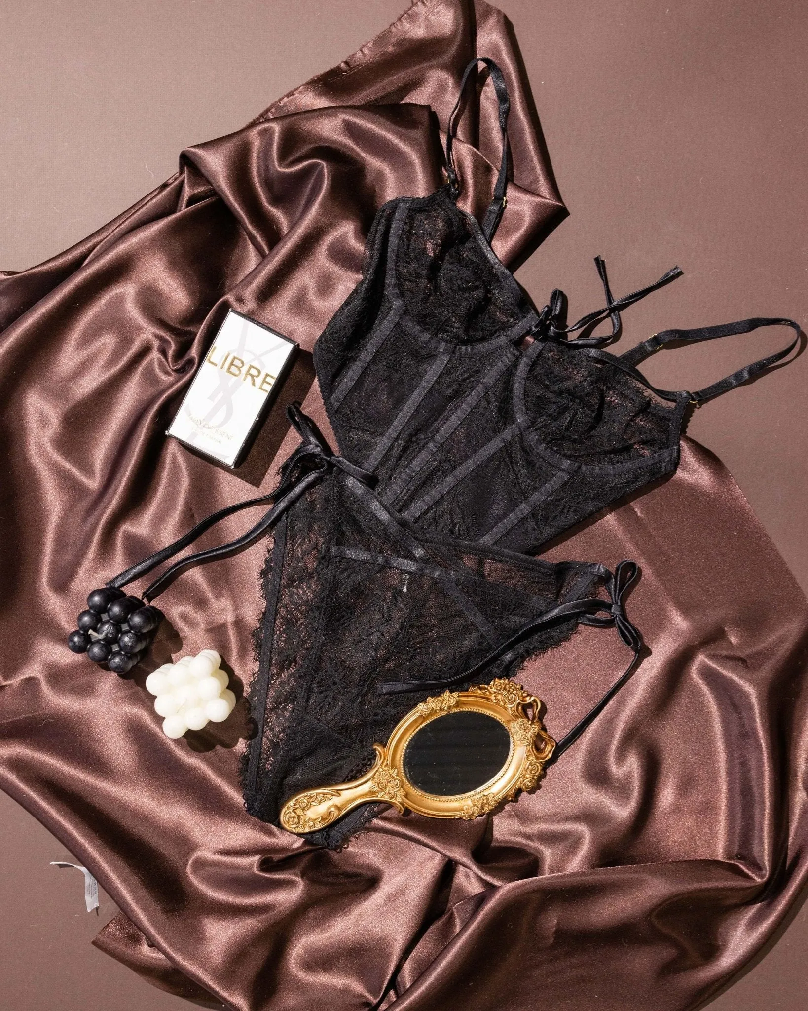 Lacy Side Tie Panty - Black