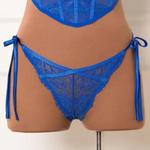 Lacy Side Tie Panty - Cobalt