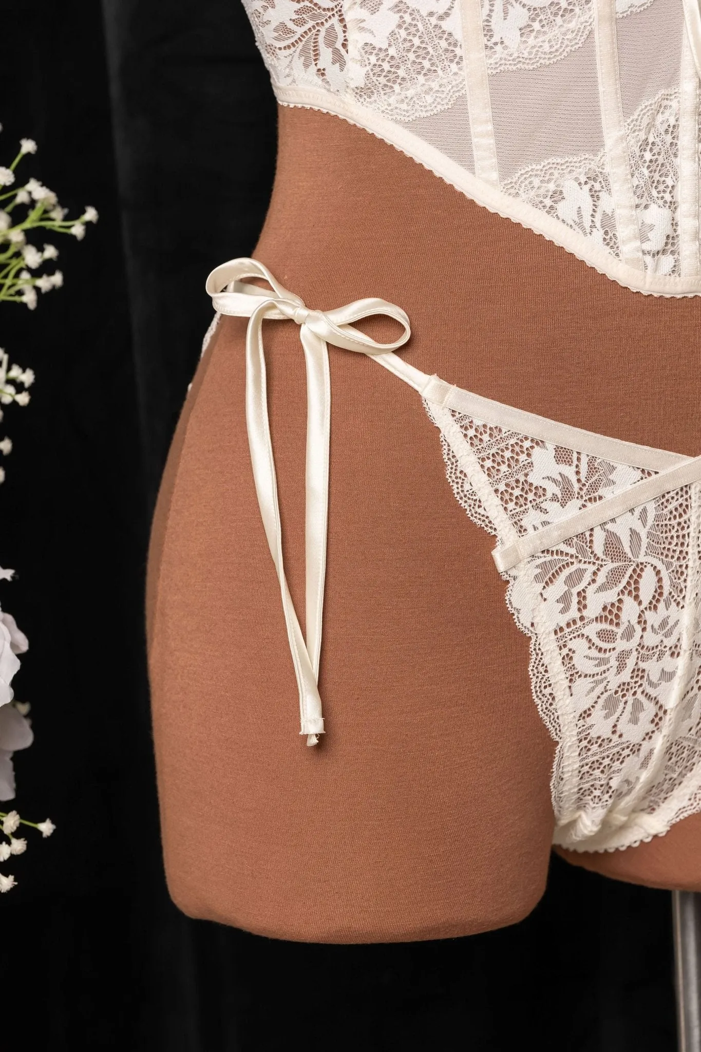 Lacy Side Tie Panty - Pearl