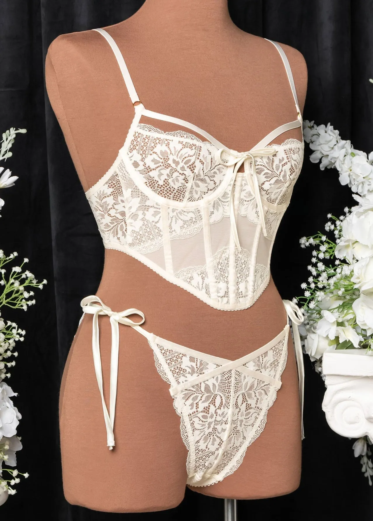Lacy Side Tie Panty - Pearl