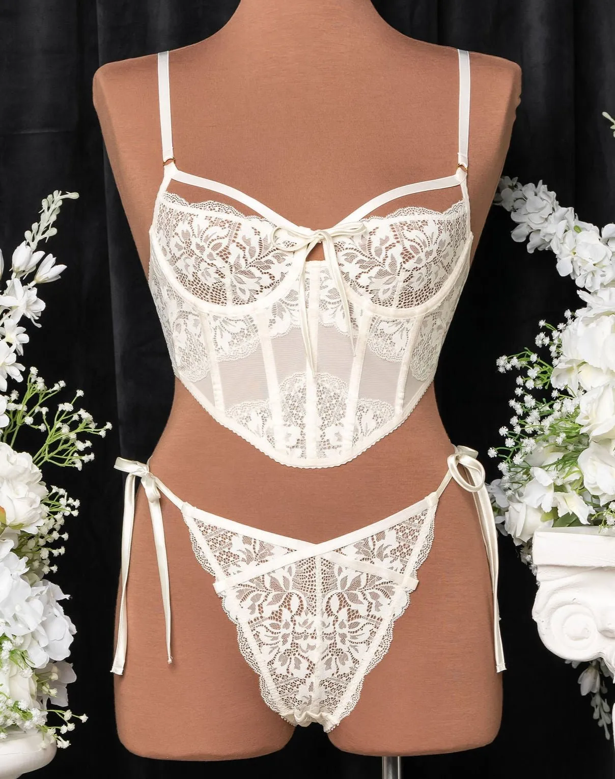 Lacy Side Tie Panty - Pearl