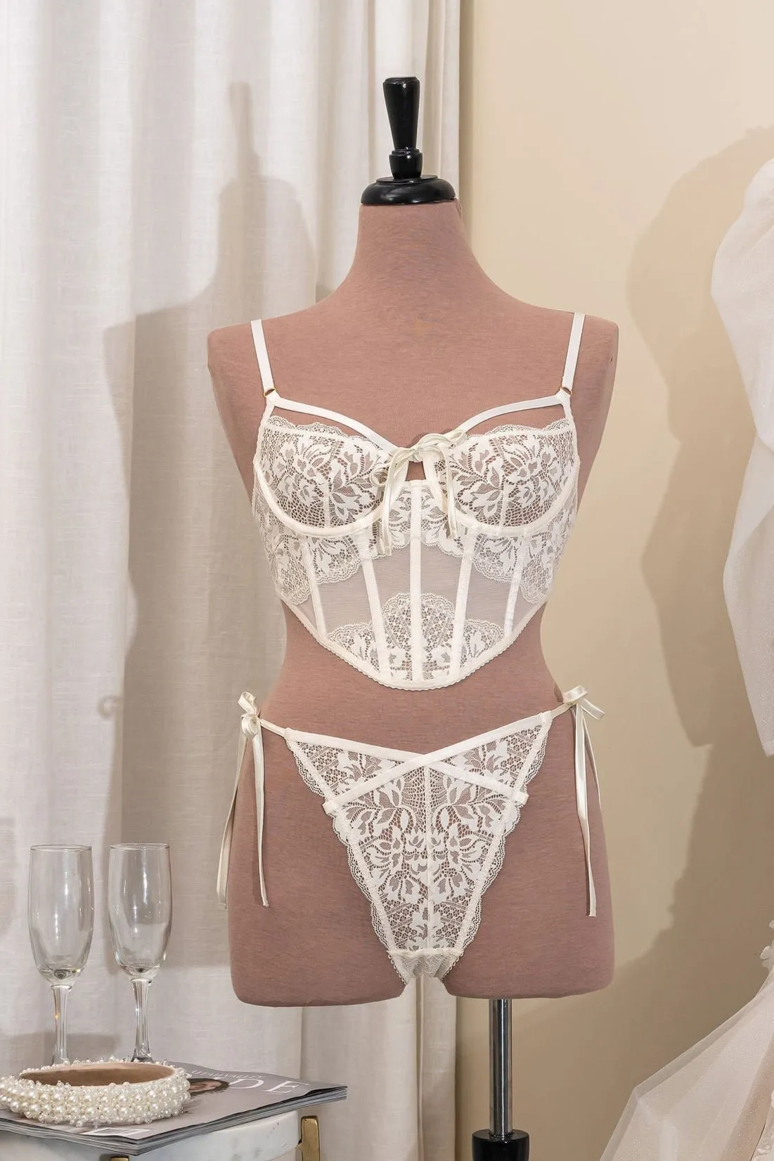 Lacy Side Tie Panty - Pearl