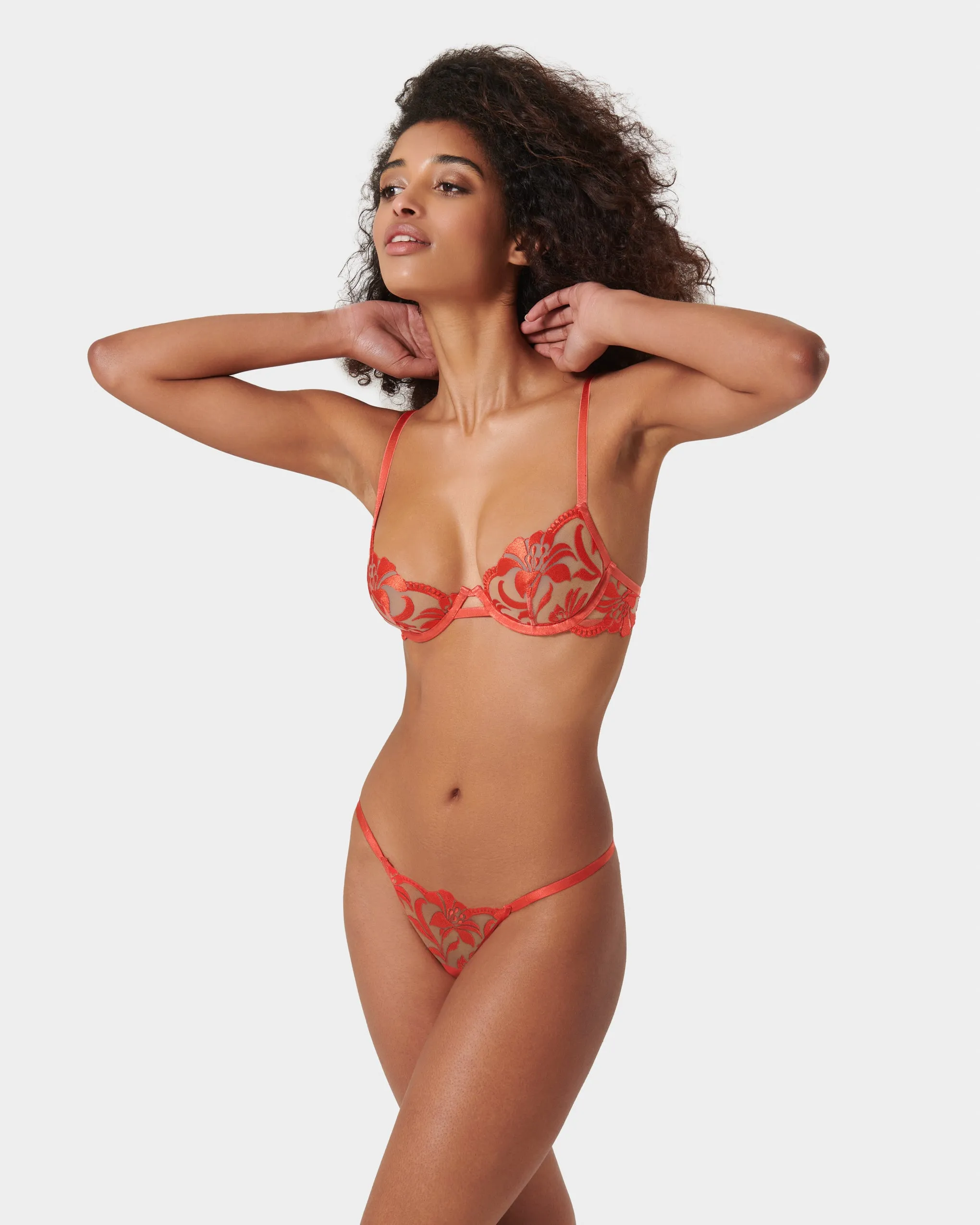 Leonora Floral Embroidered Bra Coral
