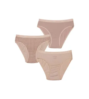 Les Pockets Pack of girl's purple stretch cotton knickers with gingham pattern
