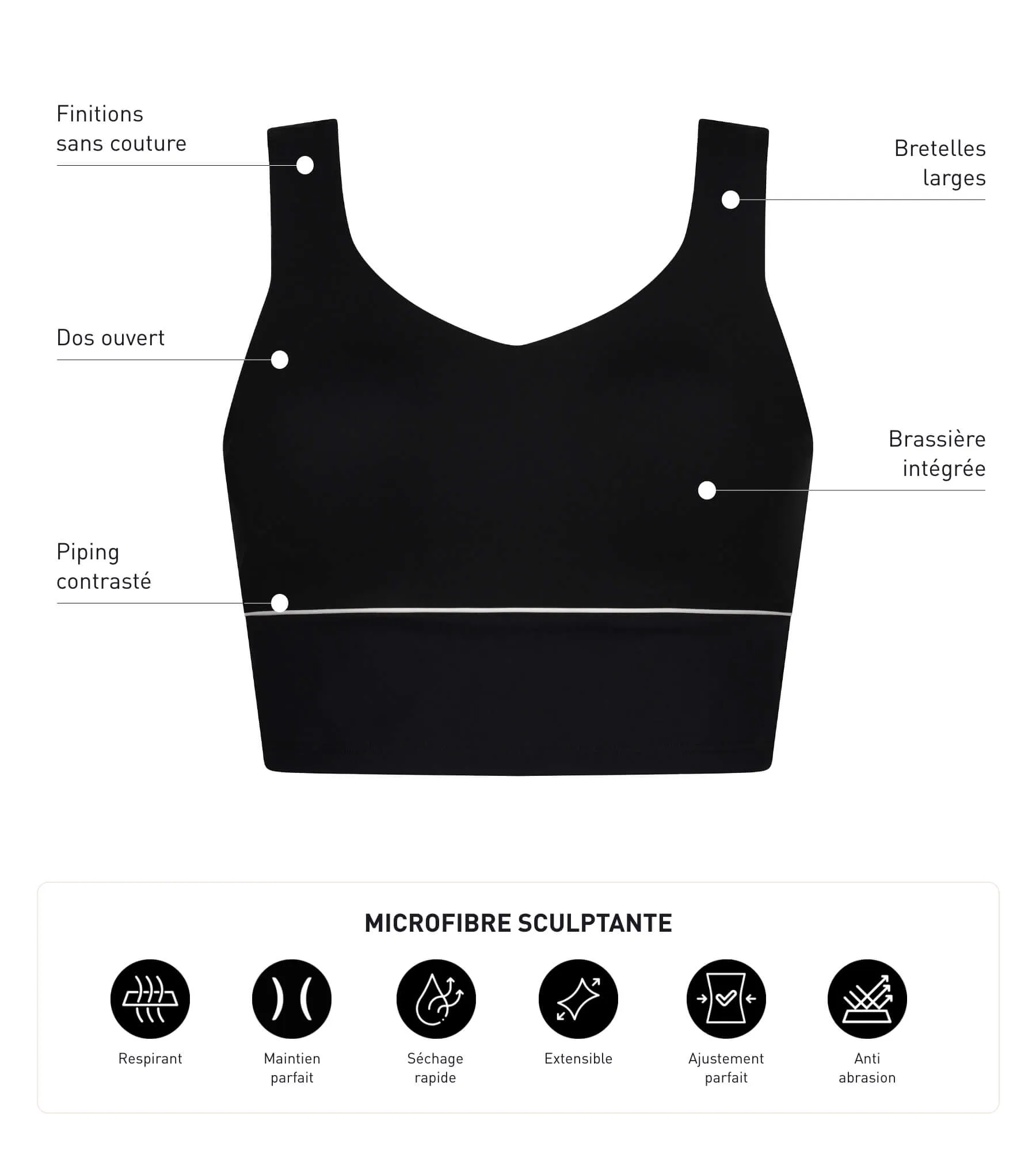 Long bra in black sculpting microfibre Dim Move