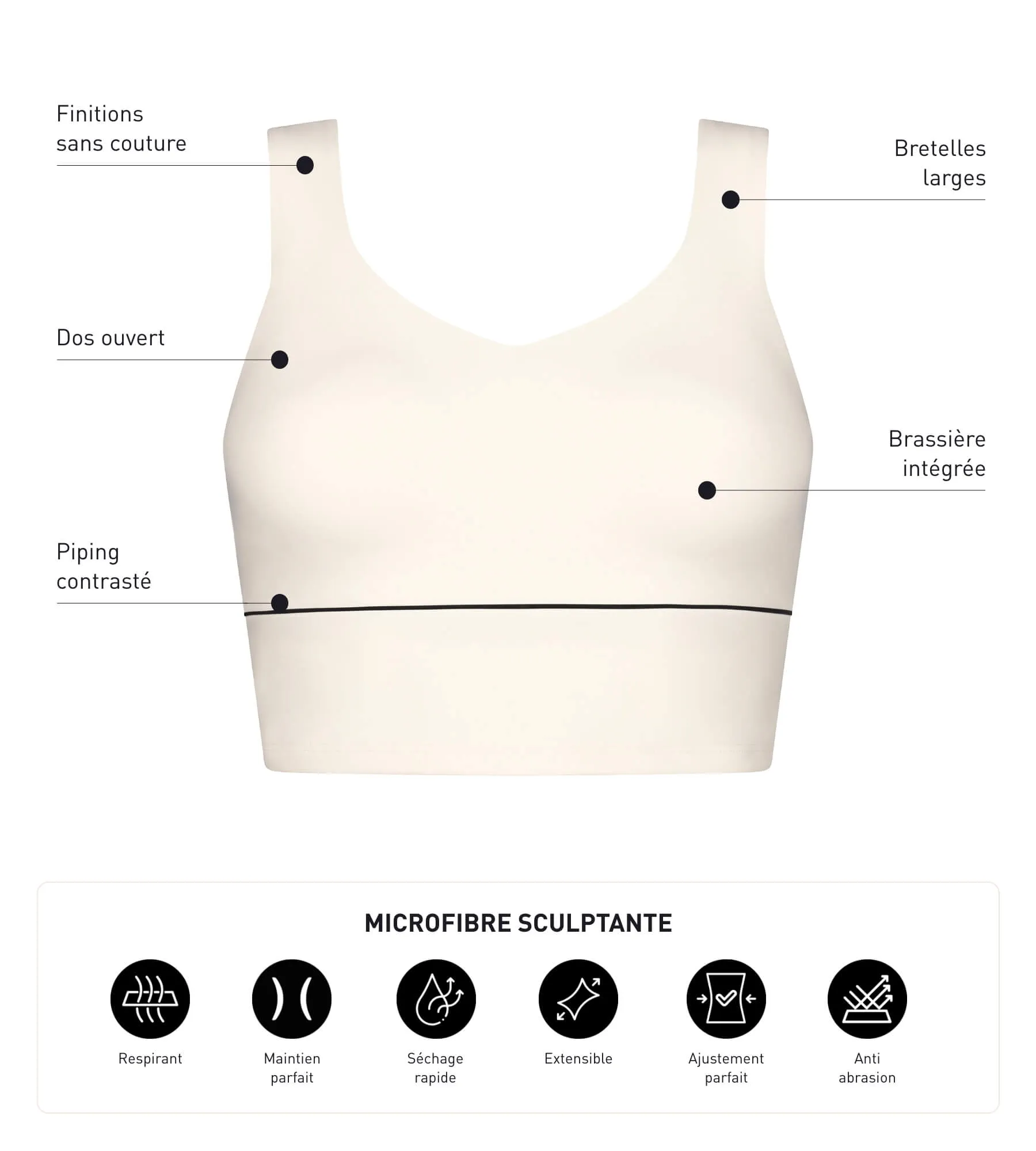 Long bra in sculpting microfibre Ecru Dim Move