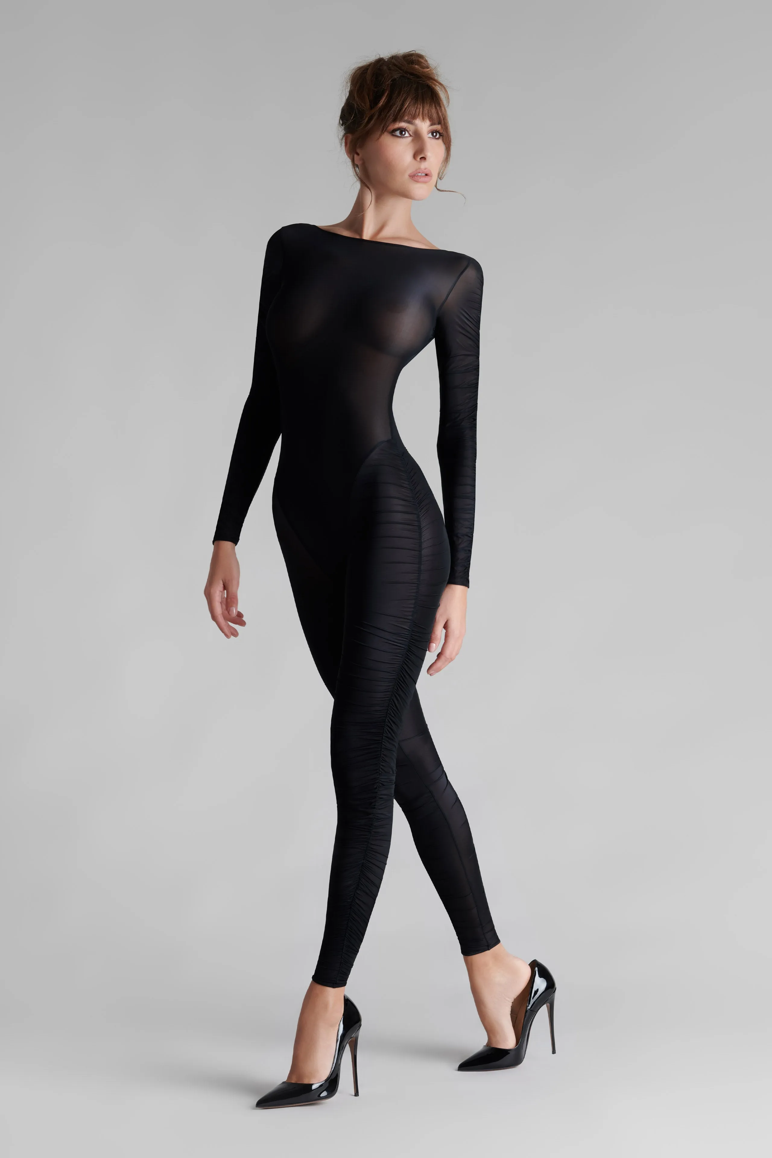 Long sleeve backless catsuit - Nuit Fauve