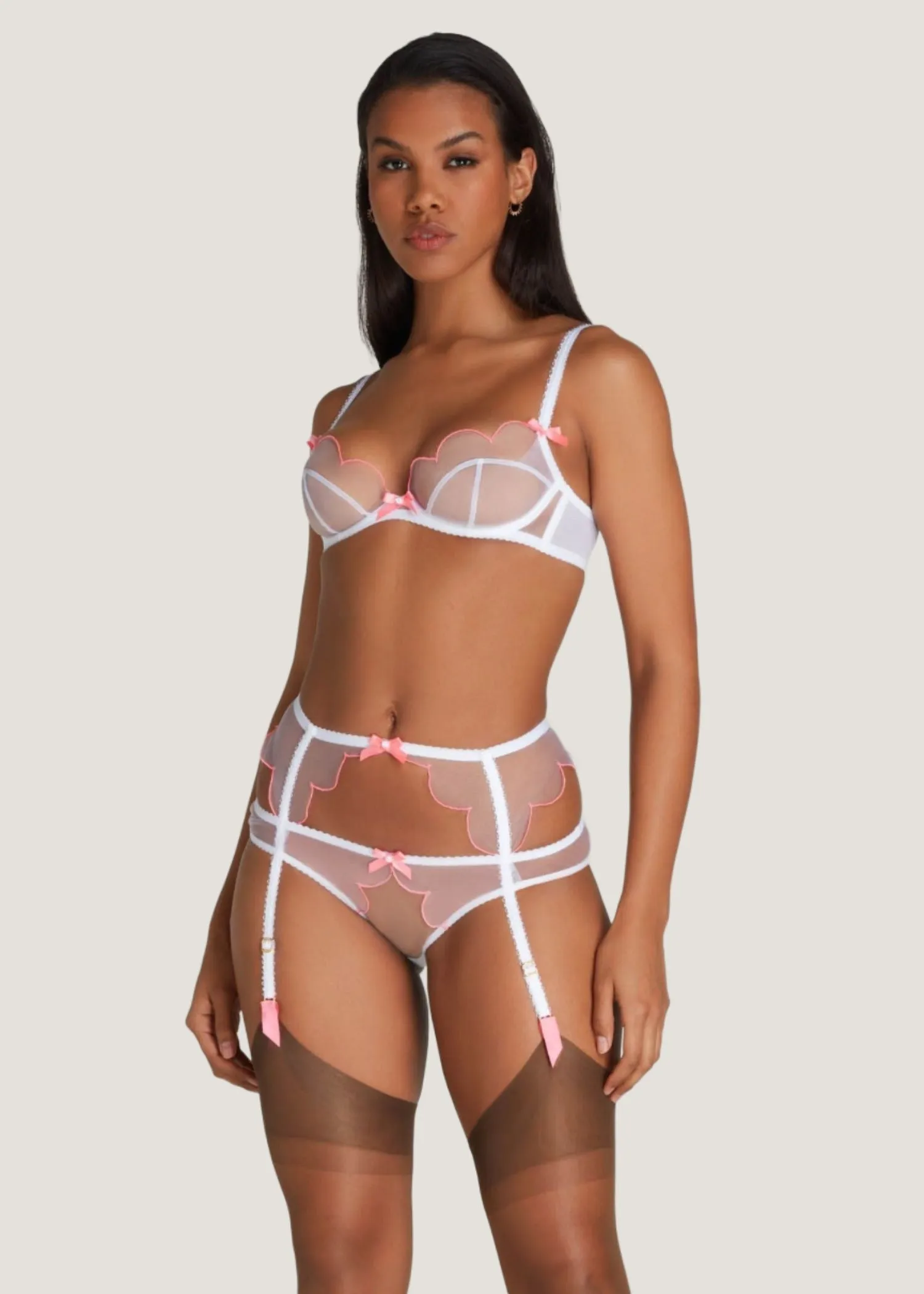 Lorna Suspender (White / Pink)