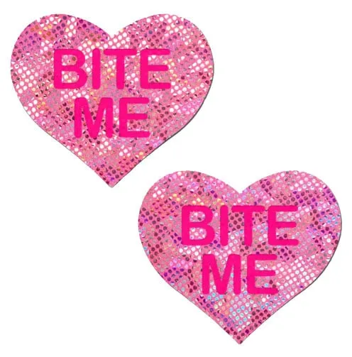 Love: Disco Pink Heart with 'Bite Me' Nipple Pasties