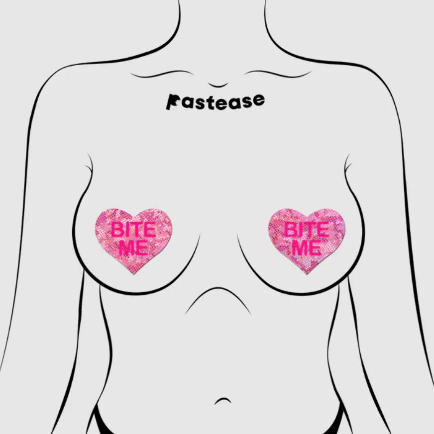Love: Disco Pink Heart with 'Bite Me' Nipple Pasties