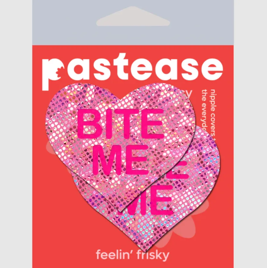 Love: Disco Pink Heart with 'Bite Me' Nipple Pasties