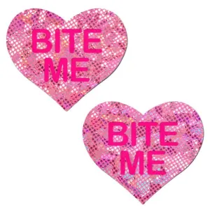 Love: Disco Pink Heart with 'Bite Me' Nipple Pasties