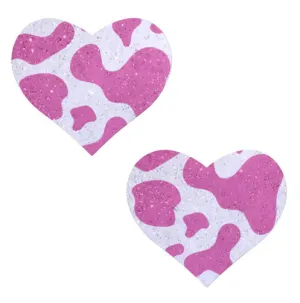Love: Pink Strawberry Cow Print Heart Pasties