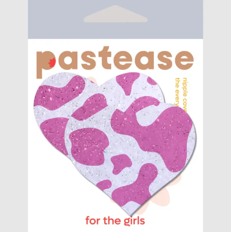 Love: Pink Strawberry Cow Print Heart Pasties