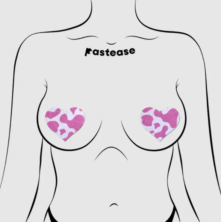 Love: Pink Strawberry Cow Print Heart Pasties