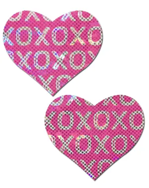 Love: Shattered Glass Disco Ball Pink with White XO Heart Nipple Pasties