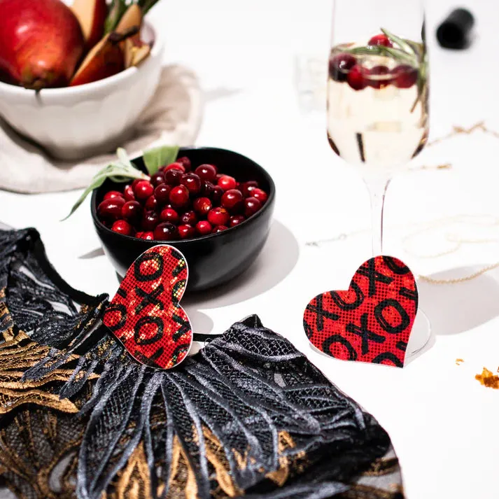 Love: Shattered Glass Disco Ball Red with Black XO Heart Nipple Pasties