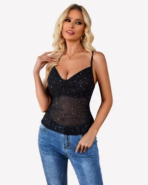 Mesh Cowl Neck Tank Top Sequin Shirt