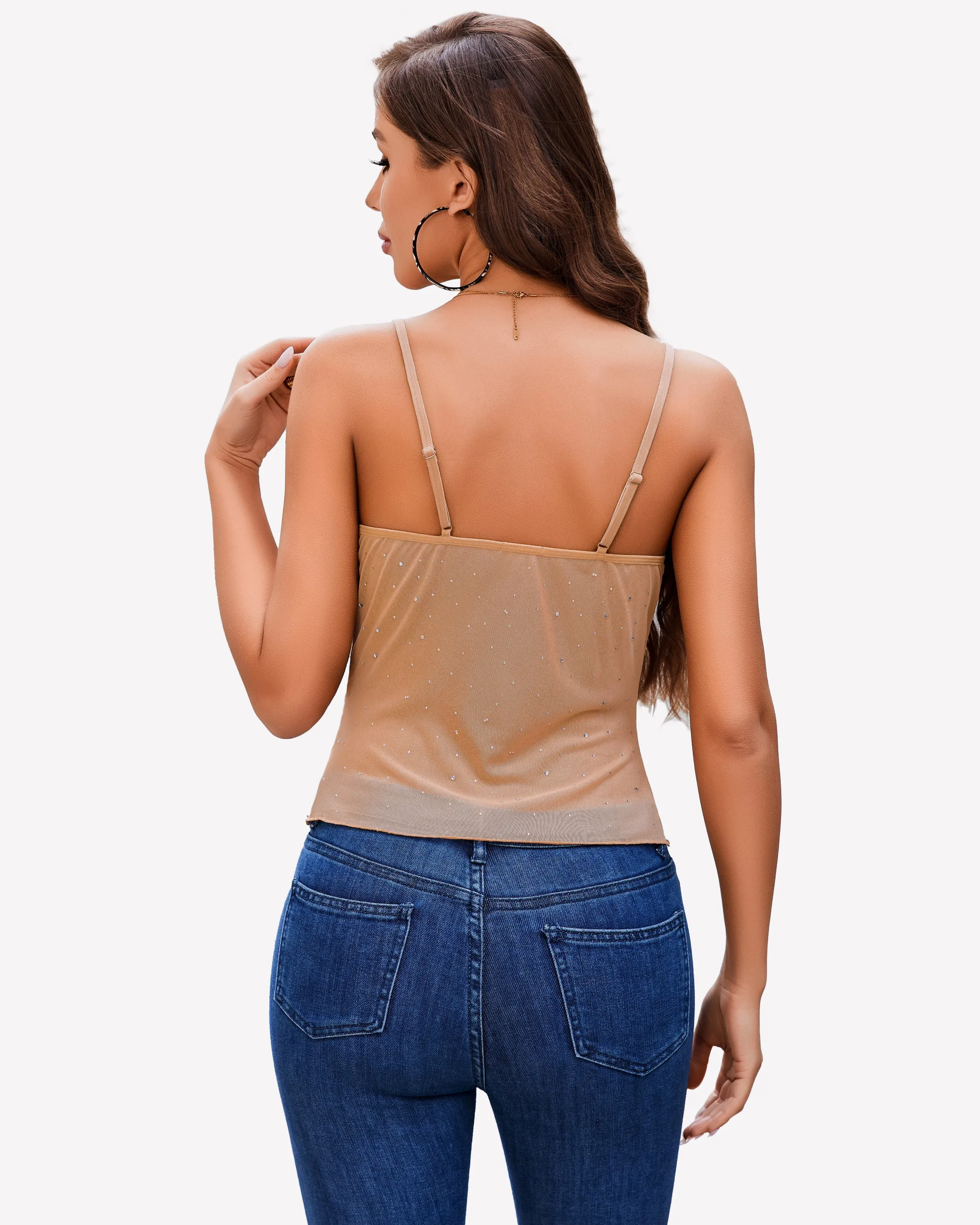 Mesh Cowl Neck Tank Top Sequin Shirt