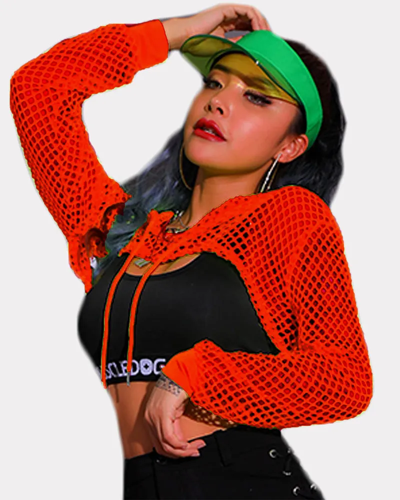 Mesh Hoodie Crop Top Fishnet Shirt (DE Only)