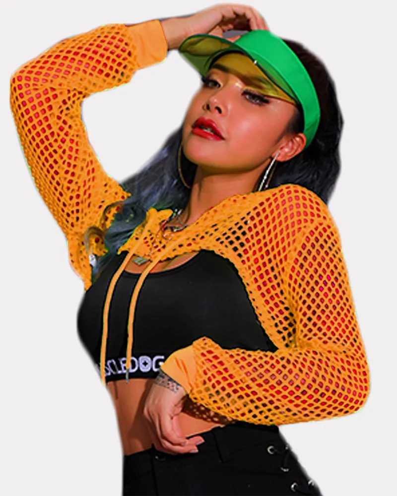 Mesh Hoodie Crop Top Fishnet Shirt (DE Only)