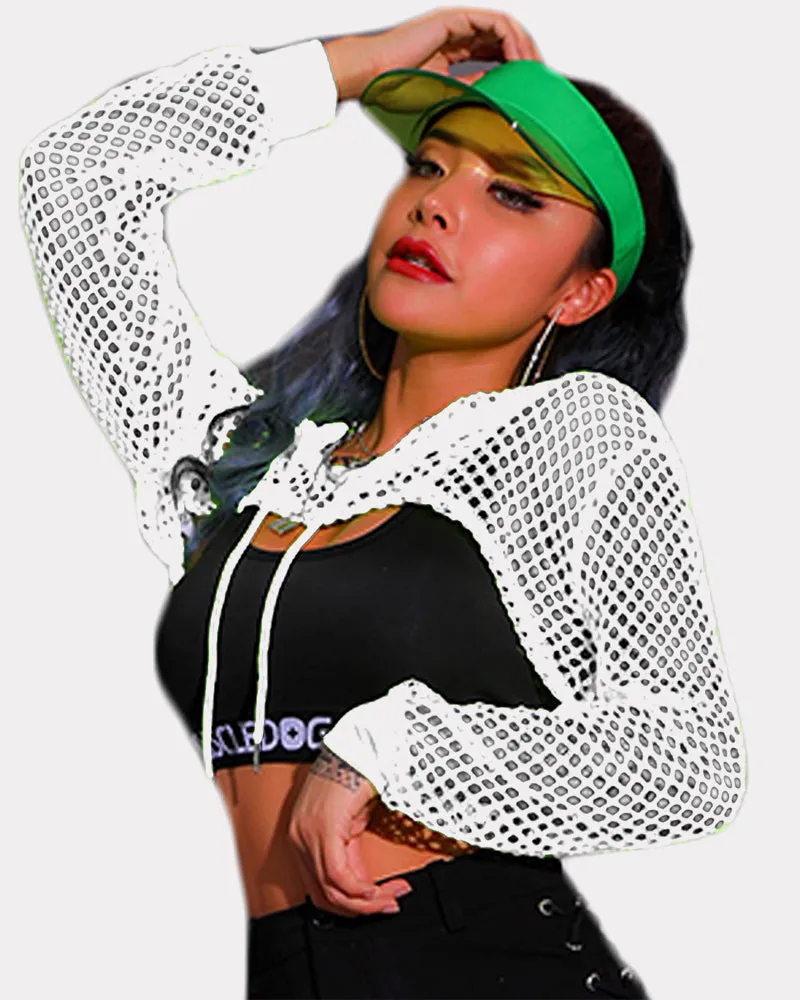 Mesh Hoodie Crop Top Fishnet Shirt (DE Only)